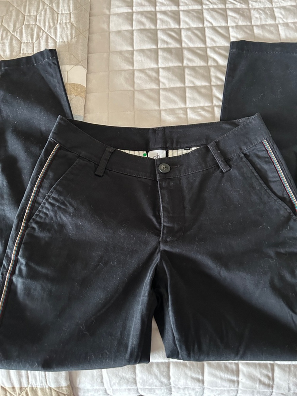 CAbi Men's Black Pants with Multicolor Side Stripe